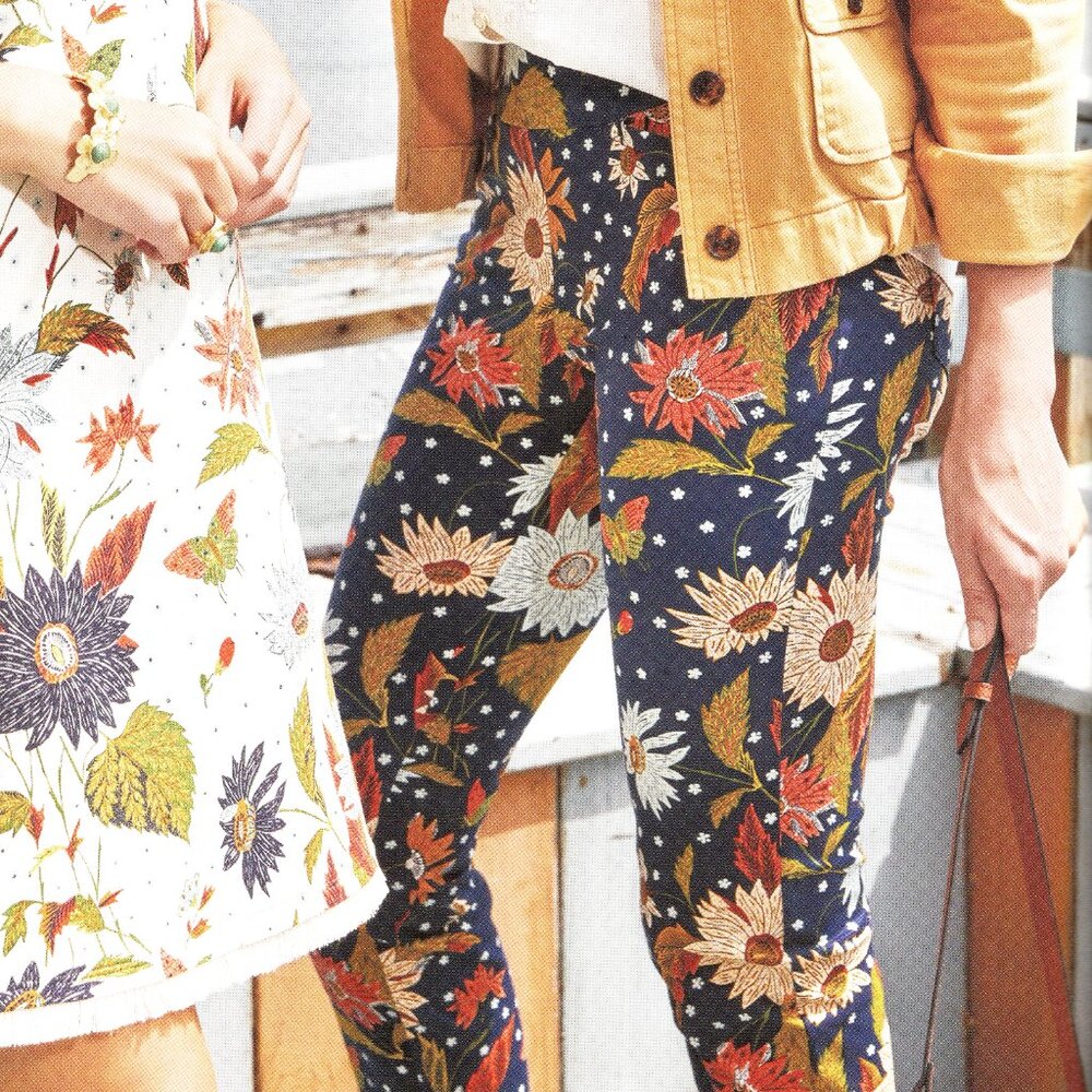 Spartina 449 Maren Pull ON Pant in Navy Blue/Orange Riverside Floral Print XL